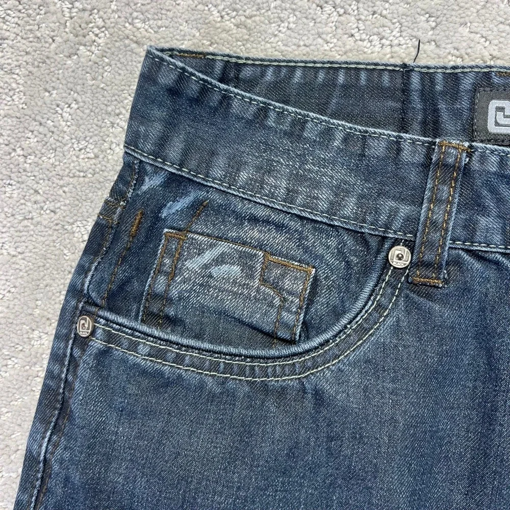 Black Jeans Mens 30x32 Low Rise Slim Straight Dark Wash‎ Denim Distressed Y2k